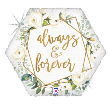 Folienballon - Always & Forever, weiße Rosen, eckig - ø 46cm